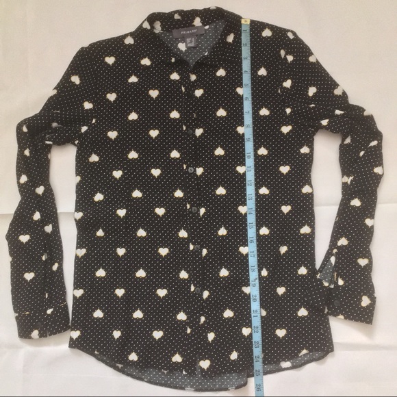 Primark button front shirt Black w/hearts and dots - Picture 6 of 8